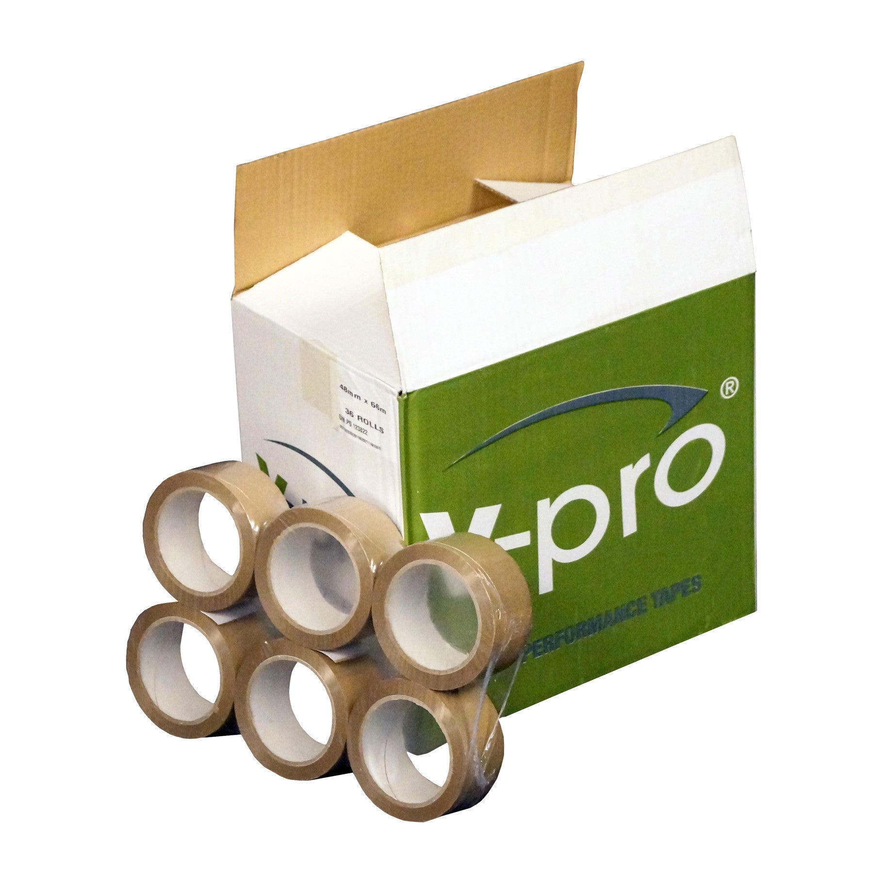 Box of 36 rolls of V-Pro Brown/Buff PVC performance tapes.
