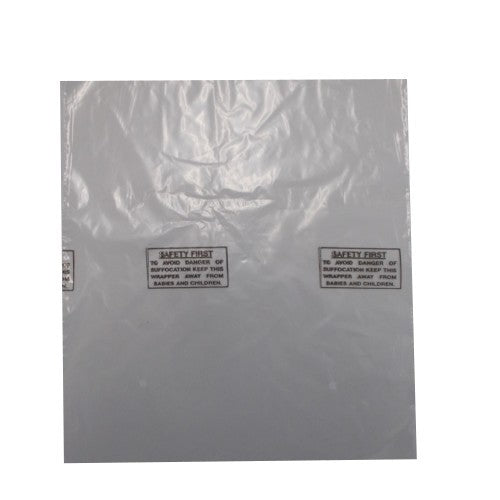 457x560+50mm (18x22+2) Quality PE-LD 100% Recycled Shirt Bags Resealable 22L Warning Notice